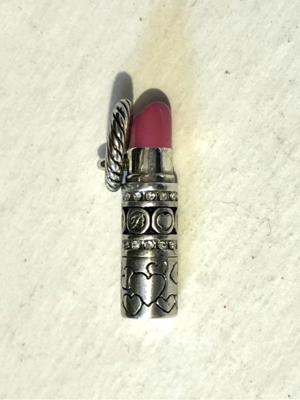 🆕 Brighton SWAK (sealed with a kiss) charm Pink lipstick Silver case Retired - Picture 3 of 5